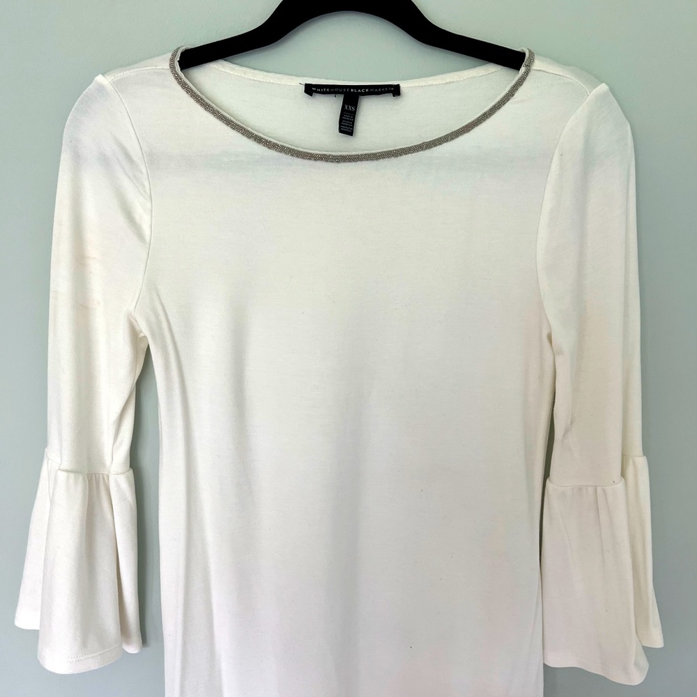White House Black Market bell sleeve beaded neck shirt XXS